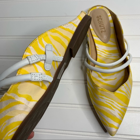 Schutz Point Toe Flats Mules Yellow Zebra - Picture 7 of 8